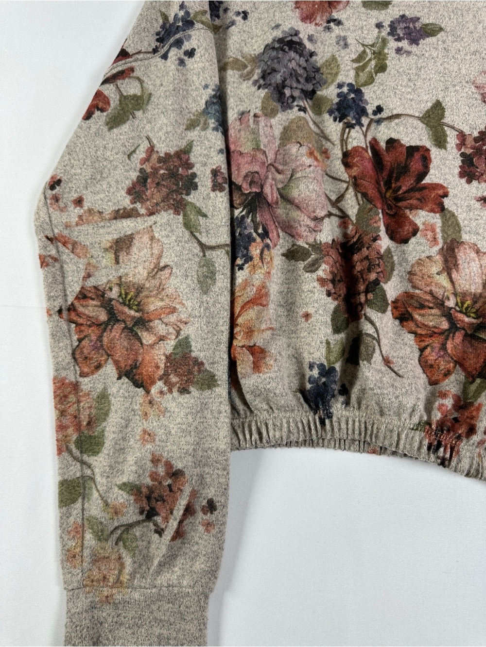 Floral Boxy Crewneck Sweatshirt Oatmeal Heather Grey M - Picture 4 of 7